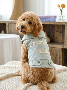 PETSIN 1 chiếc Áo khoác chui đầu thường ngày họa tiết thêu dễ thương và thời trang cho chó cưng "Mama's Bestie", có thể gắn dây xích - Màu xanh lam - Xem 3