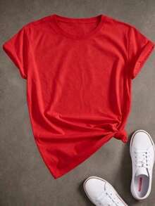 Camiseta de mujer de 1 pieza con estampado de Jesús abrazando, camiseta de manga corta para primavera/verano, el regalo perfecto para las fiestas, top casual cómodo y versátil con elementos de feCamiseta Algodón - Rojo - Ver 3