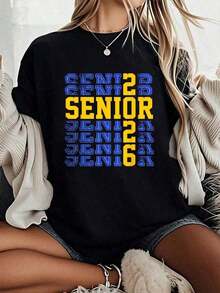conjuntos de mujer2026Camisetas de la temporada de graduación, Camiseta azul y dorada de graduación de la escuela secundaria para la promoción de 2026, Camiseta de graduación de la promoción de 2026, Decoración para fiesta de graduación, Conjuntos de verano, Regalo de graduación para ella, Camisetas geniales para mujer - Negro - Ver 7