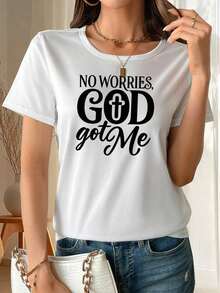 Women's T-Shirts Breathable And Soft Medium Stretch Fabric, Polyester Material Women's T-Shirts, Regular Length Women's Tops, Printed With Faith Copy - Perfect Gift Choice, Tops Options For Women Blusas Para Mujer Camisa - Blanco - Ver 9