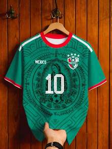 [Free Shipping]Bloke Core Sporty Style Retro Totem Football Jersey Mexico Mexican Mayan Floral Print Short Sleeve # 9 Player Version Jersey Contrast Color Round Neck Football Jersey Loose Football Training T-Shirt Men's Graphic T-Shirt Women's Graphic T-Shirt Men's Fashionable Sports Top Football/Soccer Gear Mexico Jersey Mexico Shirt World Cup Jersey Mens Jersey - 風格 - 查看 3