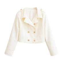 ZAHM White Short Double-Breasted Gold Button Blazer - Apricot - View 10