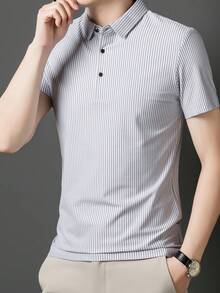 涼感夏季男士條紋短袖POLO衫戶外棒球高爾夫運動穿搭 - 白色 - 查看 4