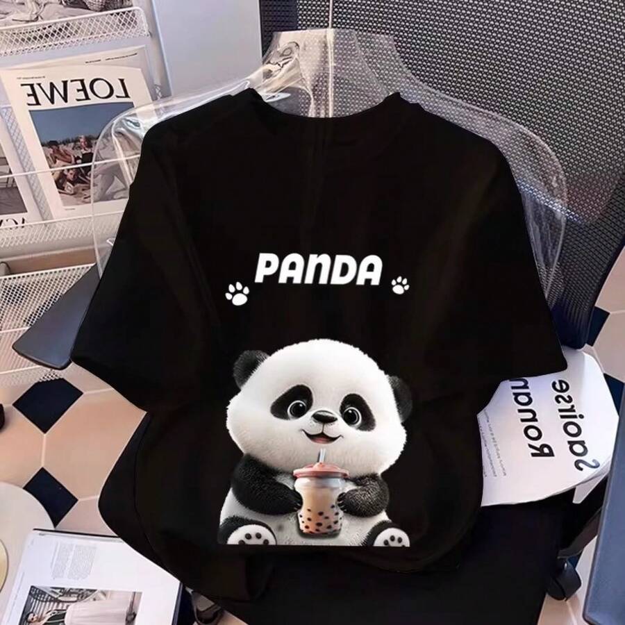 Camiseta con estampado de camisa casual para mujer, manga corta y cuello redondo, moda urbana local de primavera/verano camiseta unisex. NXYA - 1692 Negro - Ver 1