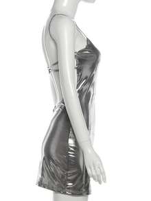 Vestido corto tirantes con espalda al descubierto diseño ajustado y sensual para mujer - Plateado - Ver 8