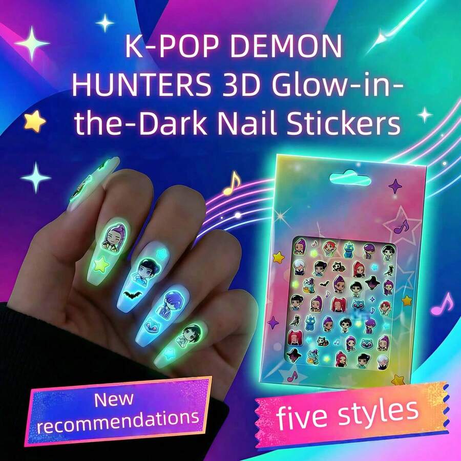 Mattel K-Pop恶魔猎人新款发光美甲贴纸3D卡通美甲贴花动漫周边 - 查看 1