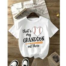 Women's Casual Baseball T-Shirt - Funny With The Phrase "That's My Grandson Out There!" Slogan And Heart Print, Vibrant Red Short-Sleeve Crew Neck Summer T-Shirt For Grandma, Soft And Breathable Fabric, Spring, Summer And Autumn Wear For Baseball Games And Family Events, Loose-Fitting Short-Sleeve T-Shirt With Washed Effect, Urban Style, Unisex, For Spring/Summer/Autumn, Valentine's Day Outfit, Summer Fashion. - 白色 - 查看 8