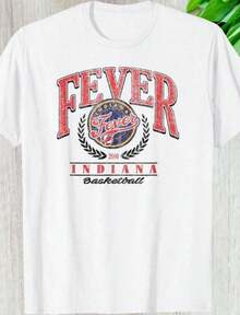 Camiseta de manga corta con estampado retro del logo del equipo de la WNBA de Indiana, Indiana Fever, diseño tipográfico vintage, estilo casual Y2k, tallas grandes, estilo de prenda regular, adecuada para primavera y verano, lavable a máquina, camiseta fresca de verano, estilo unisex. - Blanco - Ver 7