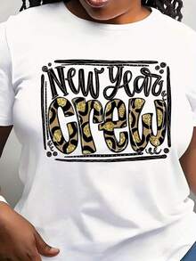 Women's T-Shirt With Gold Leopard Print Design For New Year, Casual, Round Neck, Short Sleeve, Perfect As A Birthday Gift, Suitable For Wear In All Seasons, Ideal For Daily Outdoor Use. - 白色 - 查看 6