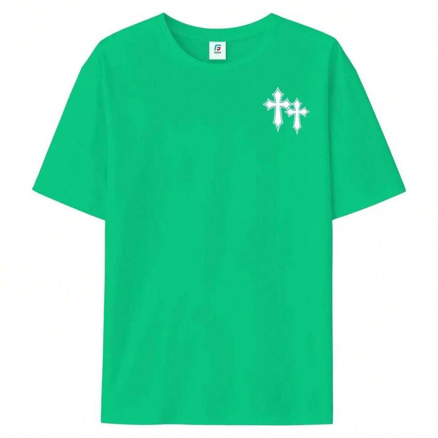 Camiseta gráfica FEEGO para chicos y adolescentes con tela ligera y transpirable para un uso casual cómodo en verano y un estilo urbano diario, perfecta para actividades al aire libre, camiseta divertida, camiseta de moda, camiseta de fe cristiana, camiseta de anime , estilo urbano oversize. - Verde - Ver 1