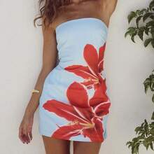 Vestido de tubo sin tirantes con estampado Tie Dye para mujer, ropa de playa sin espalda, envoltura en el pecho, Sexy, Verano - verde - Ver 3