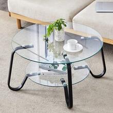 Retro Minimalist Style Metal Frame Double Layer Tempered Glass Coffee Table, Add A Touch Of Elegance To Your Living Room - Black - View 6
