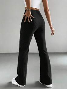 Pantalones negros acampanados de unicolor para mujer estilo Y2K - Negro - Ver 2
