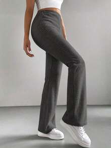 Pantalones negros acampanados de unicolor para mujer estilo Y2K - Gris Oscuro - Ver 4