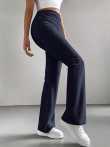 Pantalones negros acampanados de unicolor para mujer estilo Y2K - Azul marino - Ver 6