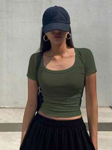 Camiseta Corta De Manga Corta - Verde militar - Ver 5