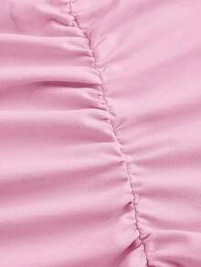 Vestido maxi de cola de pez con hombro asimétrico arrugado de unicolor sin mangas - Rosa - Ver 4