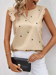 Clasi Camisa de verano sin mangas con patrón en forma de corazón, color rosa, ideal para bodas - Caqui - Ver 6