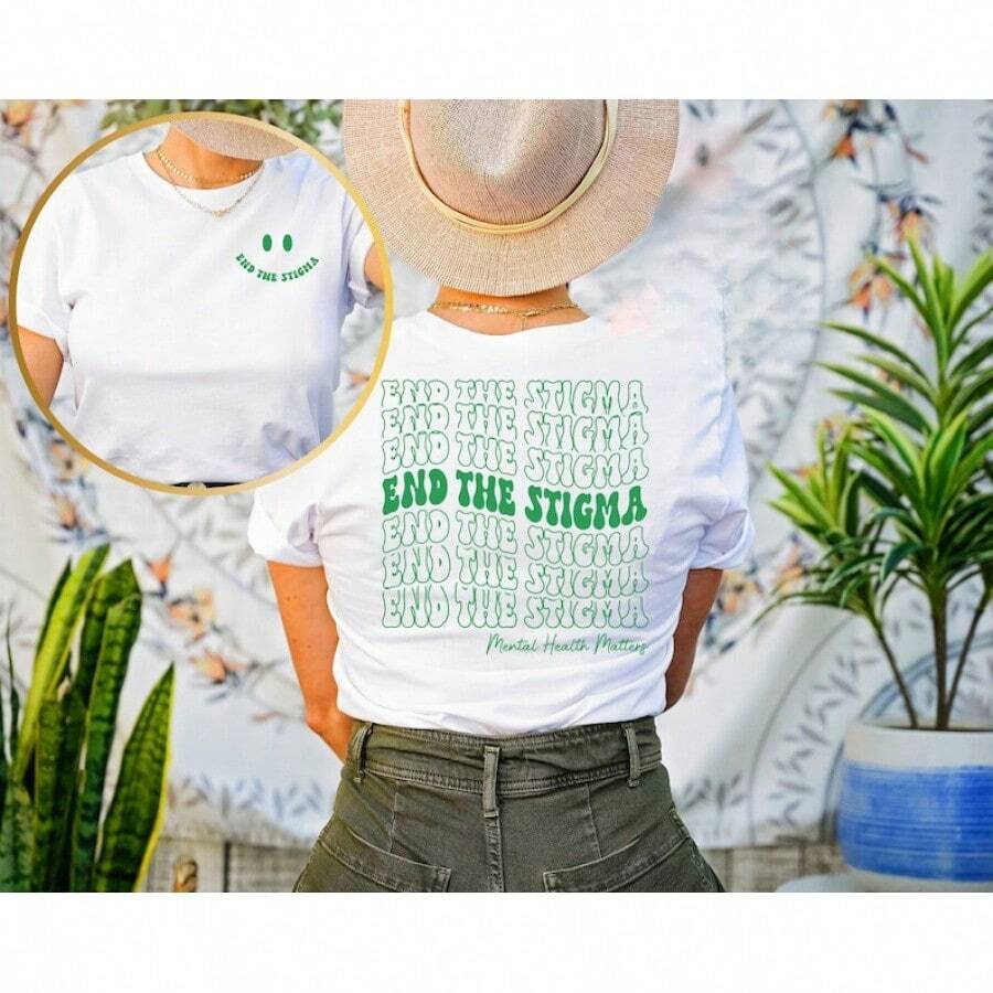 Camiseta Ponga Fin al Estigma, Concientización sobre la Salud Mental, Sudadera Positiva - Blanco - Ver 1