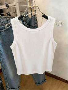 Camiseta de tirantes con cuello redondo, estampado de flores de cerezo y recorte de concha para mujer - Multicolor 4 - Ver 2