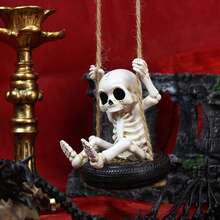 1pc Outdoor Garden Tire Swing Skeleton Decor, Hanging Skeleton Statue For Home Garden, Small Skeleton Wall & Tree Decoration, Suitable For Home Decor, Porch Lawn Decoration, Indoor/Outdoor Figurine, Halloween Decoration, Gardening Gift - Tire Skull Swing - View 5