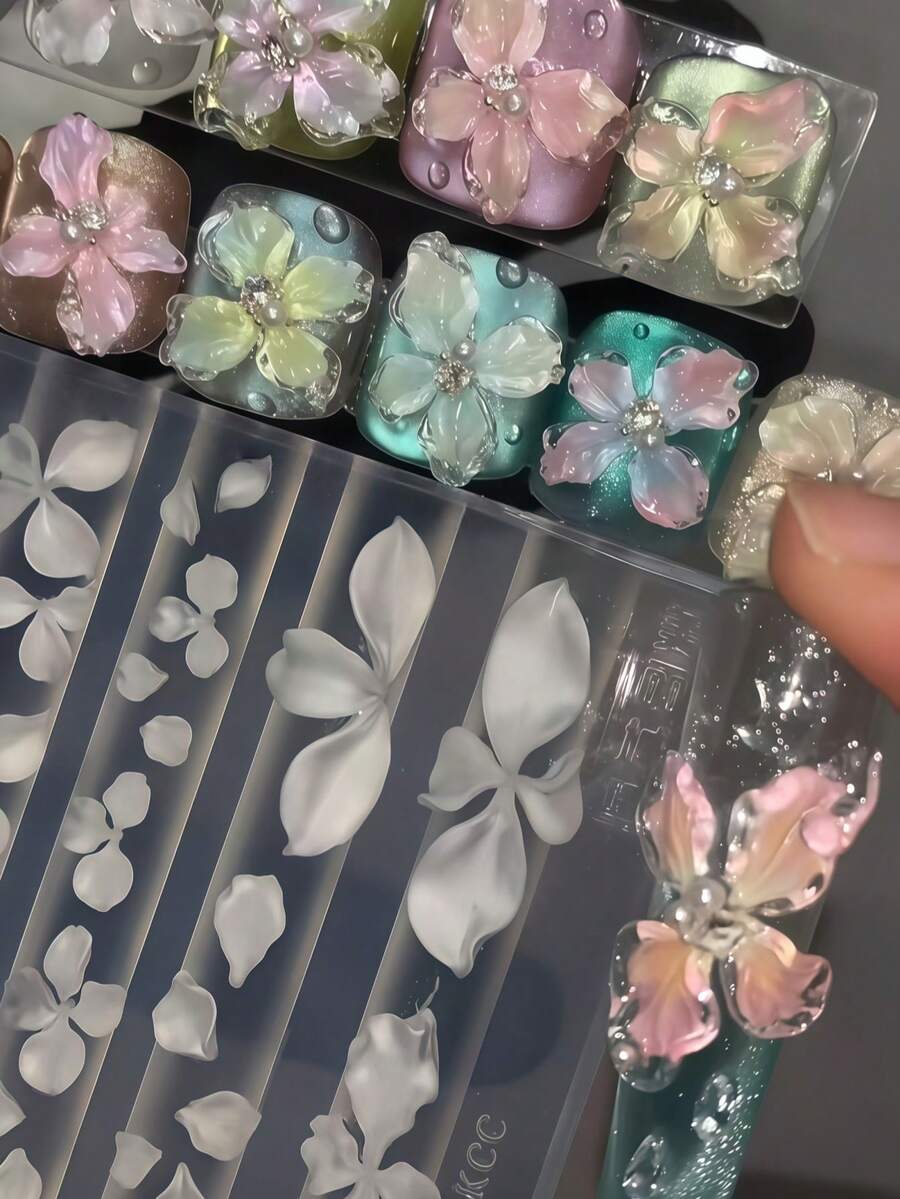Nail Art 3D Embossed Floral Decor DIY High Transparency Silicone Mold