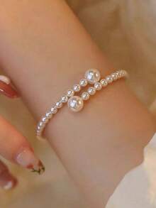 1 Bridal Kitten Paw Anti Pearl Bracelet - Pearl Open Bangle - View 5