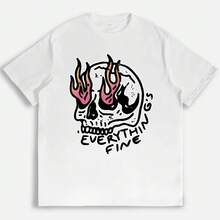 Camiseta Gráfica para Mujer con Estampado de Calavera Llamativa, Estilo Oversized, Streetwear Gótico Punk Y2K, de Algodón Suave, Cuello Redondo, Manga Corta, Casual, para Verano, Conciertos, Festivales, Regalo, Top. - Blanco - Ver 1
