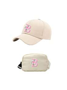 1Set-Women's Printed Baseball Cap&Crossbody Bag Set,Hat For Sunscreen,Bag For Phone And Belongings,Suitable For Travel,Outdoor Sports - Beige - View 9