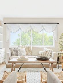 1pc White Short Valance With Pearl Trim, Modern Luxury Wave Style Curtain, Suitable For Holiday Party, Living Room, Bedroom Window & Door Decor, 1-4 Wave Width Options, Curtain Rod Not Included - White - View 9