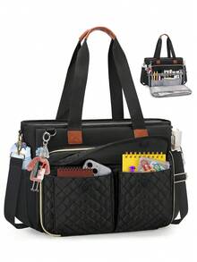 Bolso de tote para maestros, bolso de trabajo, bolso de tote para portátil de 15.6 pulgadas, con portavasos grande, bolso de enfermera, bolso de tote para computadora - Multicolor - Ver 1