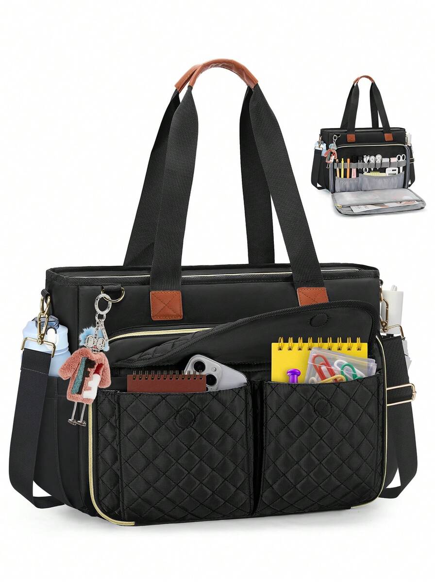 Bolso de tote para maestros, bolso de trabajo, bolso de tote para portátil de 15.6 pulgadas, con portavasos grande, bolso de enfermera, bolso de tote para computadora - Multicolor - Ver 1