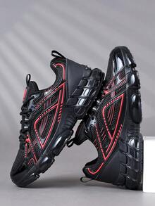 Zapatos deportivos casuales para hombres, zapatos para trotar, zapatos para caminar, zapatos deportivos de moda de color rojo de corte bajo, de tela de malla, estilo callejero - Rojo - Ver 4