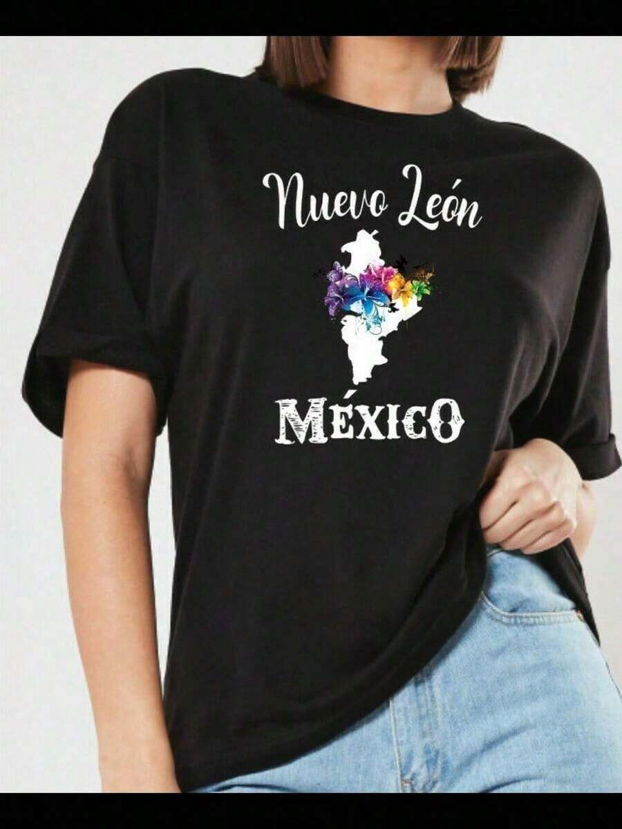 Camiseta Nuevo León, Camiseta NL, Camiseta del Estado de México, Camiseta sin mangas MX, Camiseta del Estado 2, Playeras latinas de mujer - Negro - Ver 1