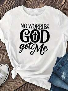 Women's T-Shirts Breathable And Soft Medium Stretch Fabric, Polyester Material Women's T-Shirts, Regular Length Women's Tops, Printed With Faith Copy - Perfect Gift Choice, Tops Options For Women Blusas Para Mujer Camisa - Blanco - Ver 3