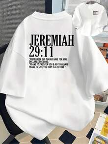 Short-Sleeved T-Shirt With Front And Back Print - Jeremiah 29:11, Bible Verse - Fashionable Printed T-Shirt For Women, Spring/Summer, Your Best Choice! Elegant Party Outfit, Stylish Ladies' T-Shirt, Blouses Suitable For Curvy Women, Prom Skirts, Casual Wear - 白色 - 查看 1