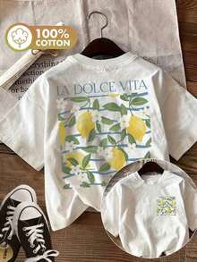Women's Short Sleeve Crew Neck T-Shirt "Lemon" "Flower" 100% Pure Cotton And Breathable | Women's "La Dolce Vita" T-Shirt With Lemon And Flower Print - Casual Short Sleeve Crew Neck T-Shirt With Vibrant Yellow Lemons And White Flowers, Lightweight And Breathable For Summer, Ladies' T-Shirts - 白色 - 查看 6