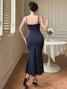 Women Midi Dresses - Navy Blue - View 5