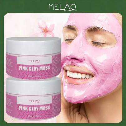  2 Packs MELAO Pink Clay Mask 100g, Deep Cleansing & Purifying Facial Mask, Absorbs Excess Oil & Impurities, Refreshes Skin, Minimizes Pores, Leaves Skin Smooth, Refreshed & Brightened For All Skin Types