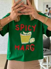 Camisetas de Verano 2026 - Camiseta de Mujer con Estampado de Margarita Picante - Camiseta Blanca con Letras Rojas - Top Casual Elástico de Verano, Adecuado para Playa, Fiesta y Uso Diario - Camiseta de Playa No Transparente Lavable a Máquina, Atuendo de Fiesta, Diseño Divertido - Ropa de Verano de Algodón Lavado - Verde - Ver 7