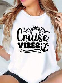 Camiseta de manga corta elegante e informal para mujer, camiseta para cruceros familiares, camisetas para cruceros familiares, camisetas a juego para vacaciones en familia, conjuntos a juego para la familia. - Blanco - Ver 7