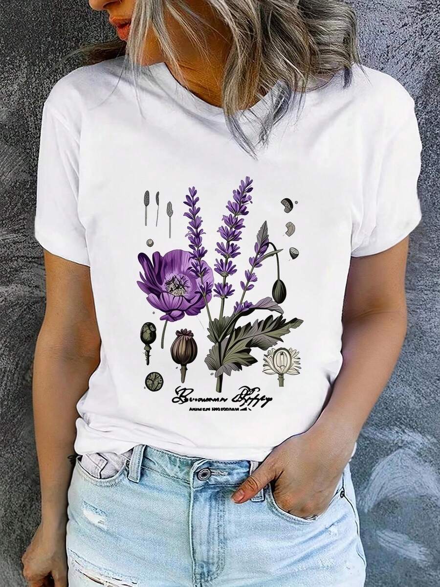 Camiseta de verano para mujer, de manga corta y estampada, moderna y casual, lavable a máquina, de ajuste cómodo. - Blanco_01 - Ver 1