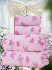 QIBHI 1/2/3 chiếc tùy chọn, khăn tắm/khăn tùy chọn họa tiết Jacquard nơ trái tim, khăn mặt hoặc khăn tay bằng lông san hô mềm nhanh khô, khăn tắm ngày lễ Valentine bằng lông san hô sợi microfiber mềm thấm hút, khăn tắm trang trí nhà phong cách công chúa, phù hợp cho phòng tắm, khách sạn, phòng gym, du lịch, quà tặng, salon, thể thao, ngoài trời, bãi biển, trường học, tựu trường, phụ kiện du lịch, đồ dùng thiết yếu cho gia đình, khăn, chăm sóc da - Hồng - Xem 5