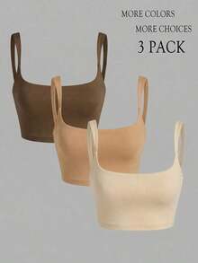 3 piezas Camiseta de tirantes de unicolor y corta para mujeres - Multicolor 6 - Ver 5