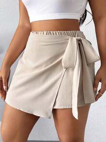 Falda-short casual con bajo asimétrico y lazo lateral para mujer de talla grande - Albaricoque - Ver 4