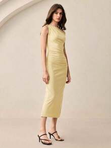 Vestido de satén con hebilla asimétrica de metal, nuevo para primavera/verano.Elegante y chic para el día a día, romántico estilo retro de los 90.Adecuado para Navidad, Año Nuevo, San Valentín, fiestas, playa, graduación, moda, carnaval, bodas, - Amarillo - Ver 5