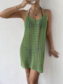 Vestido cover up tejido con abertura sin bikini - Verde - Ver 7
