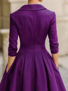 elegante y de moda francés al estilo europeo y americano, vestido formal de cintura ceñida de estilo minimalista, vacacional y casual japonés y coreano, vestido de dama elegante y sexy de escote profundo en V y ajustado al Body para otoño/invierno - Morado - Ver 4