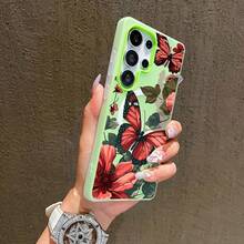 Funda para teléfono: Funda adecuada para Samsung Galaxy S23 S23plus S24  S24Ultra S25 S25Plus S25Ultra S26 S26Ultra S26Plus, anticaídas, tacto suave, multicolor, magnética, resistente a la suciedad, antideslizante, con diseño retro de mariposas y flores en acuarela. - Azul claro - Ver 9