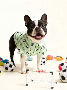 LUCKIE PAL 1pc World Cup Football Print Dog Pajamas, Casual Fashionable Pet Shirt With Buttons, Suitable For Cats And Dogs Indoor And Outdoor - Green - View 3